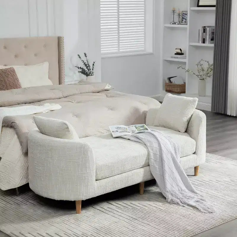 Panca imbottita con cuscino, panca per fondo letto, chaise longue in ciniglia, panca minimalista da ingresso, poggiapiedi con morbido cuscino e guanciale