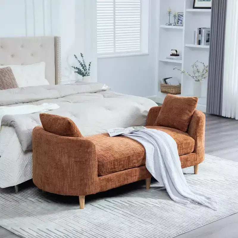 Panca imbottita con cuscino, panca per fondo letto, chaise longue in ciniglia, panca minimalista da ingresso, poggiapiedi con morbido cuscino e guanciale