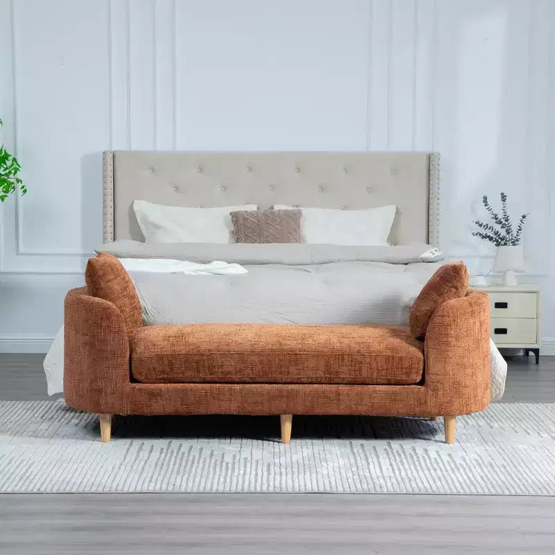 Panca imbottita con cuscino, panca per fondo letto, chaise longue in ciniglia, panca minimalista da ingresso, poggiapiedi con morbido cuscino e guanciale