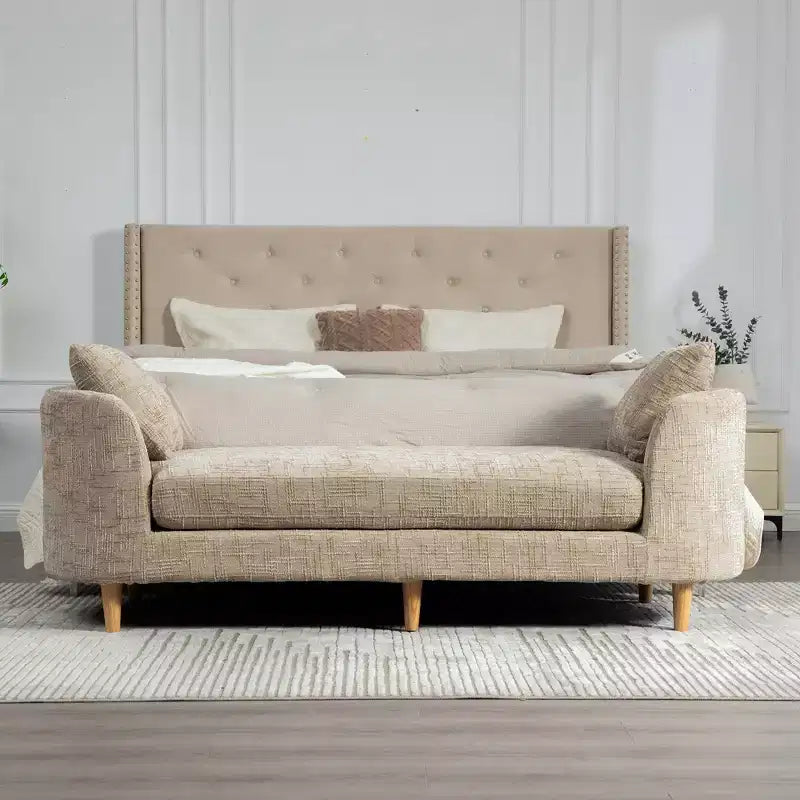 Panca imbottita con cuscino, panca per fondo letto, chaise longue in ciniglia, panca minimalista da ingresso, poggiapiedi con morbido cuscino e guanciale