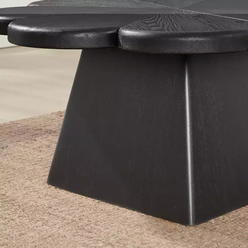 Tavolino da salotto moderno circolare a forma di petalo con base in legno di caucciù