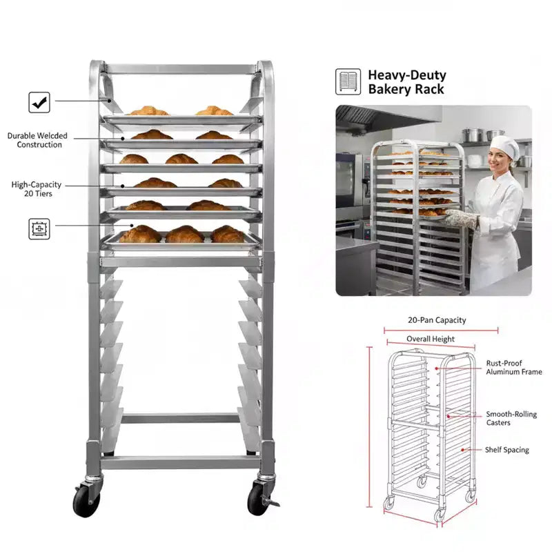 Carrello portateglie da 5/20 ripiani, per raffreddare e conservare il pane in cucina, panetteria e ristorante
