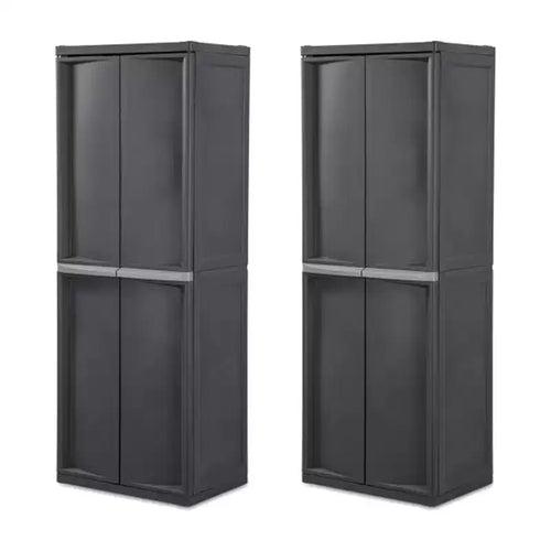 Sterilite 2 Pack Adjustable 4-Shelf Garage Storage Cabinet Bin Organizer, Gray