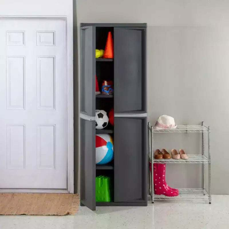 Set da 2 organizer con contenitori e mobiletto da garage regolabile a 4 ripiani, grigio