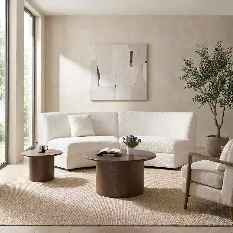Set di 2 tavolini da salotto, tavolini rotondi in MDF per soggiorno, appartamento e zona relax, color noce