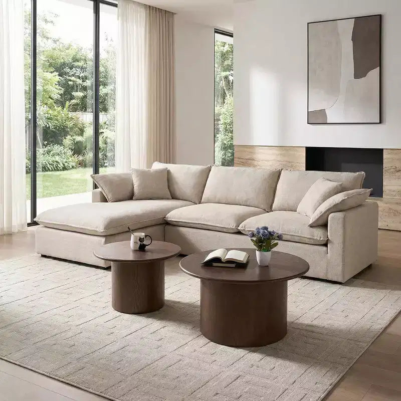 Set di 2 tavolini da salotto, tavolini rotondi in MDF per soggiorno, appartamento e zona relax, color noce