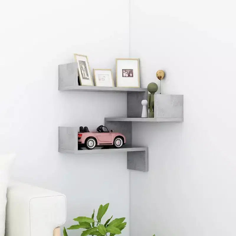 Mensola angolare da parete in legno multistrato grigio cemento 15.7x15.7x19.7 in
