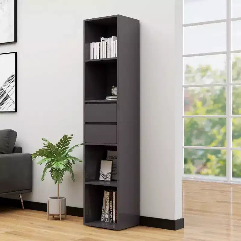 Libreria con ante grigio lucido 14.2x11.8x67.3 in legno multistrato