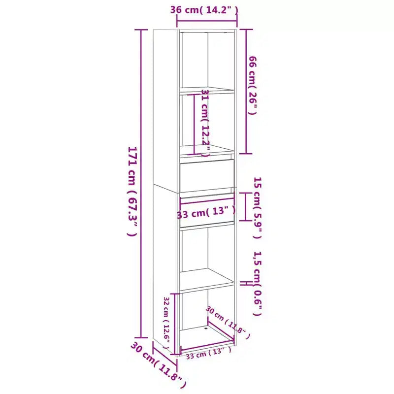 Libreria con ante grigio lucido 14.2x11.8x67.3 in legno multistrato