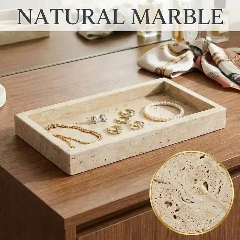 Elegancka tacka na biżuterię z naturalnego marmuru, prezent na Dzień Matki, tacka z prawdziwego marmuru do toaletki, łazienki i jako dekoracja domu
