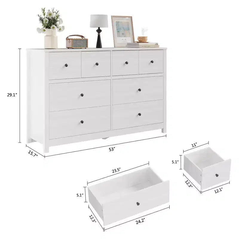 Cassettiera moderna a 8 cassetti per camera da letto, ampia cassettiera in legno con capienti vani contenitori, mobile organizer indipendente per soggiorno