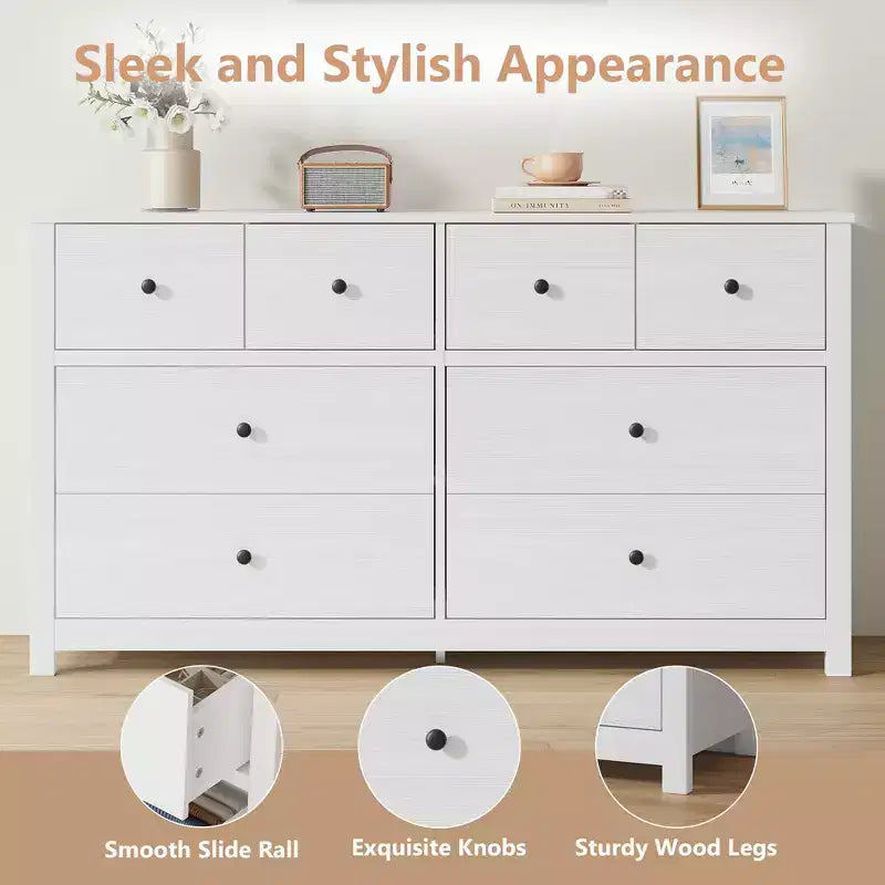 Cassettiera moderna a 8 cassetti per camera da letto, ampia cassettiera in legno con capienti vani contenitori, mobile organizer indipendente per soggiorno