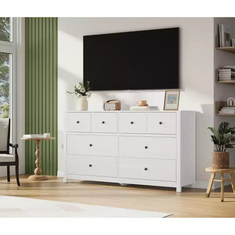 Cassettiera moderna a 8 cassetti per camera da letto, ampia cassettiera in legno con capienti vani contenitori, mobile organizer indipendente per soggiorno