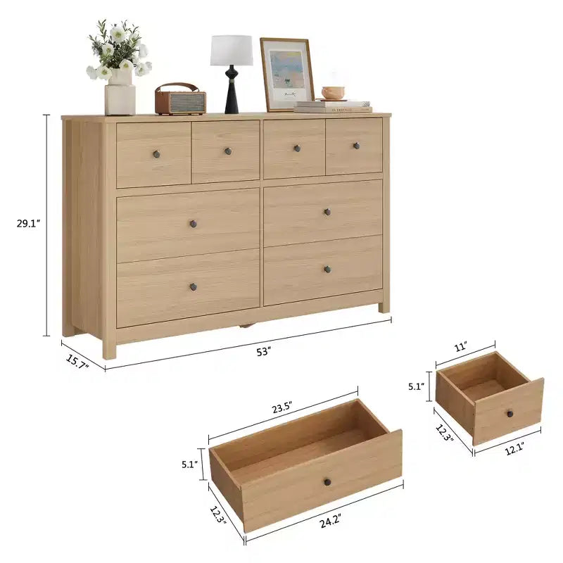 Cassettiera moderna a 8 cassetti per camera da letto, ampia cassettiera in legno con capienti vani contenitori, mobile organizer indipendente per soggiorno