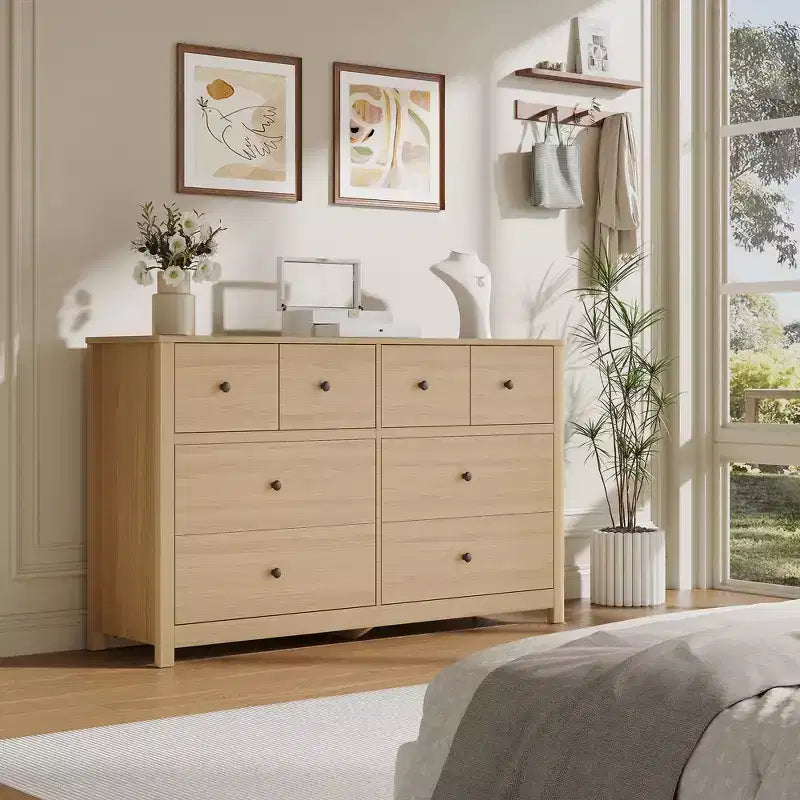 Cassettiera moderna a 8 cassetti per camera da letto, ampia cassettiera in legno con capienti vani contenitori, mobile organizer indipendente per soggiorno