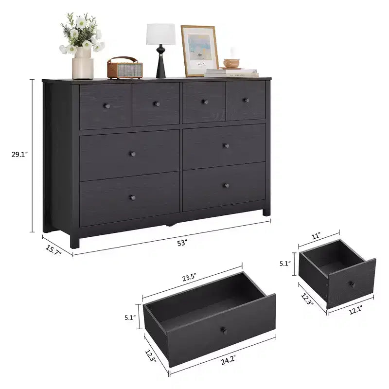 Cassettiera moderna a 8 cassetti per camera da letto, ampia cassettiera in legno con capienti vani contenitori, mobile organizer indipendente per soggiorno