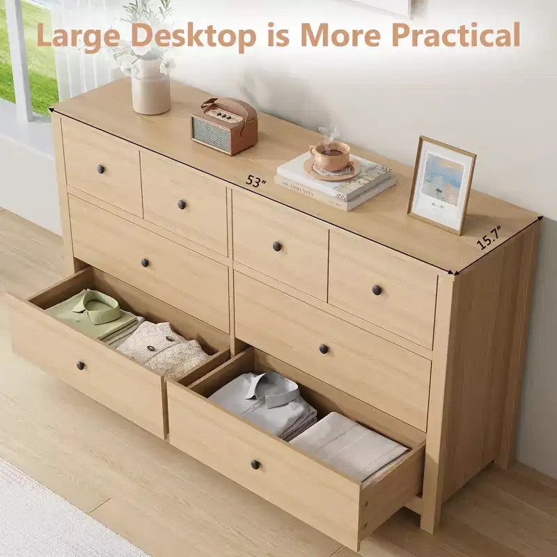Cassettiera moderna a 8 cassetti per camera da letto, ampia cassettiera in legno con capienti vani contenitori, mobile organizer indipendente per soggiorno