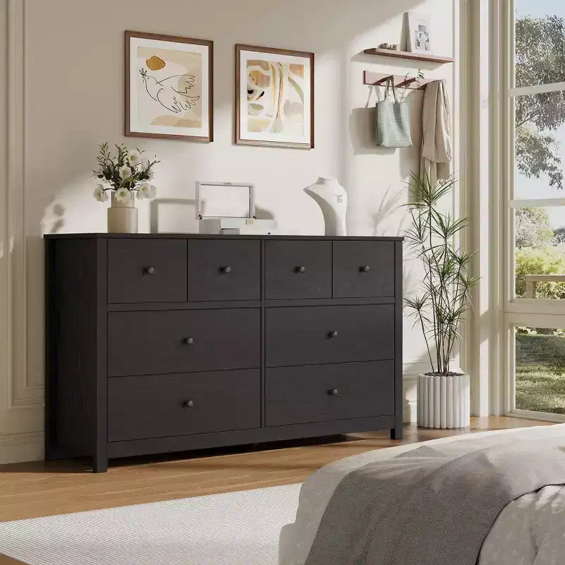 Cassettiera moderna a 8 cassetti per camera da letto, ampia cassettiera in legno con capienti vani contenitori, mobile organizer indipendente per soggiorno