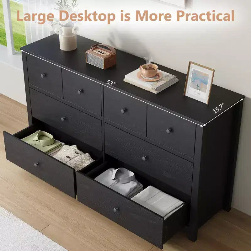Cassettiera moderna a 8 cassetti per camera da letto, ampia cassettiera in legno con capienti vani contenitori, mobile organizer indipendente per soggiorno
