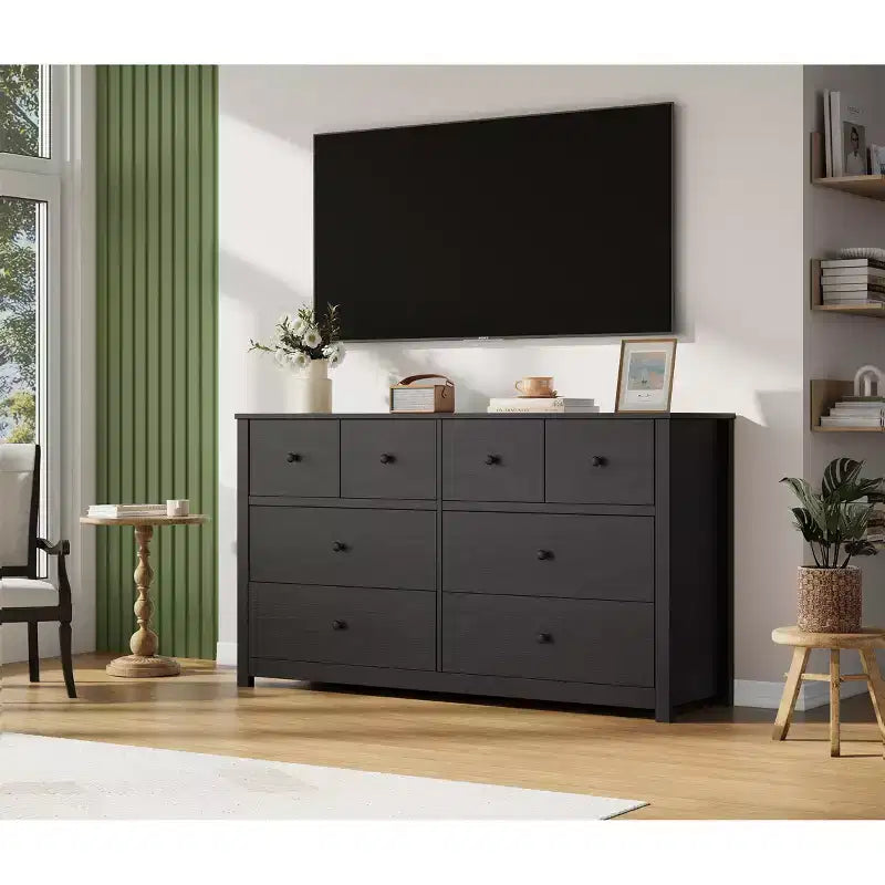Cassettiera moderna a 8 cassetti per camera da letto, ampia cassettiera in legno con capienti vani contenitori, mobile organizer indipendente per soggiorno