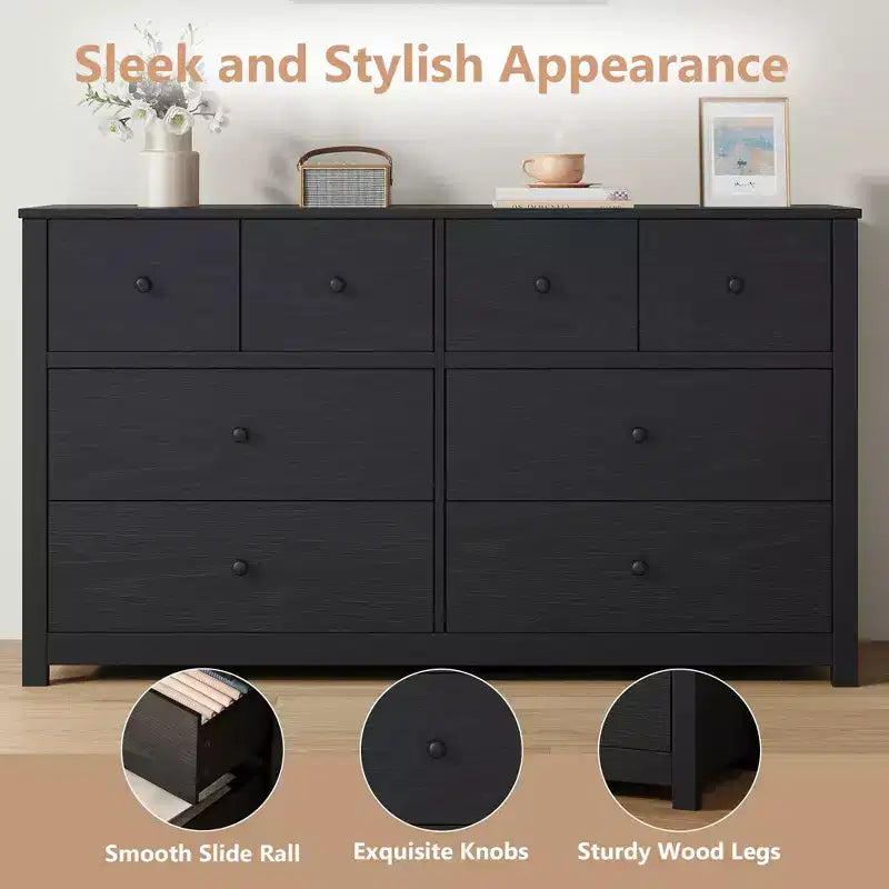 Cassettiera moderna a 8 cassetti per camera da letto, ampia cassettiera in legno con capienti vani contenitori, mobile organizer indipendente per soggiorno
