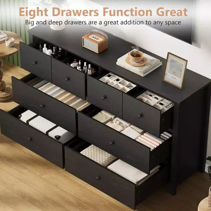 Cassettiera moderna a 8 cassetti per camera da letto, ampia cassettiera in legno con capienti vani contenitori, mobile organizer indipendente per soggiorno