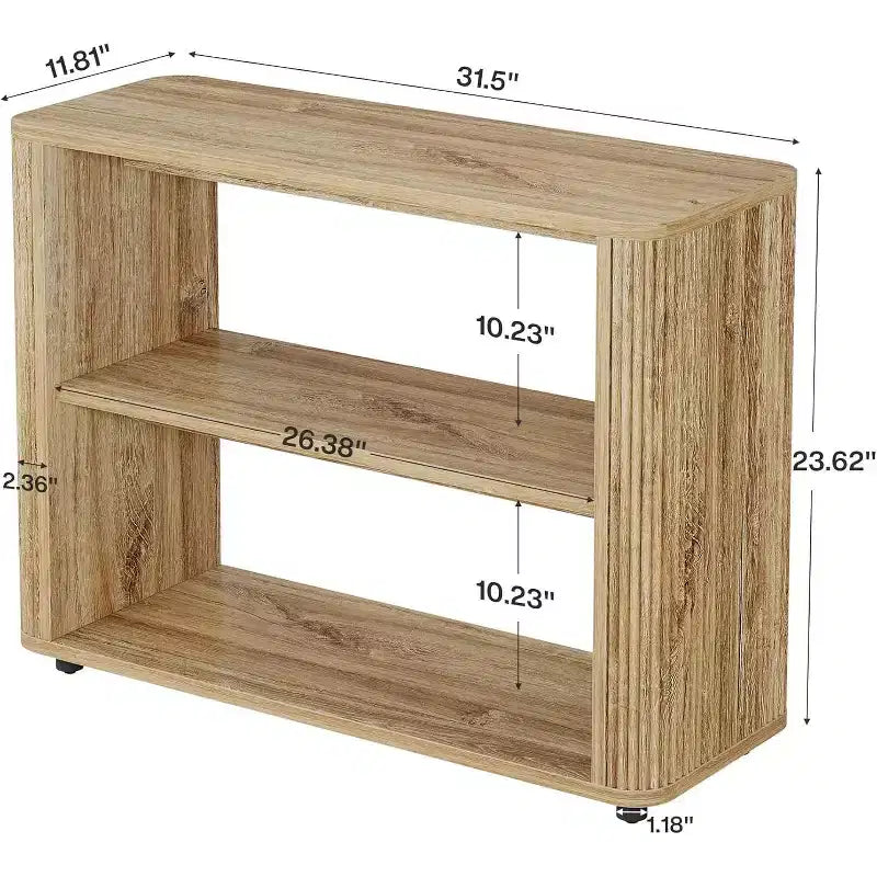 Tavolino laterale stretto, tavolino a 3 ripiani con ripiani contenitori, comodino in stile rustico per camera da letto, soggiorno, spazi piccoli, accanto al divano, color legno naturale