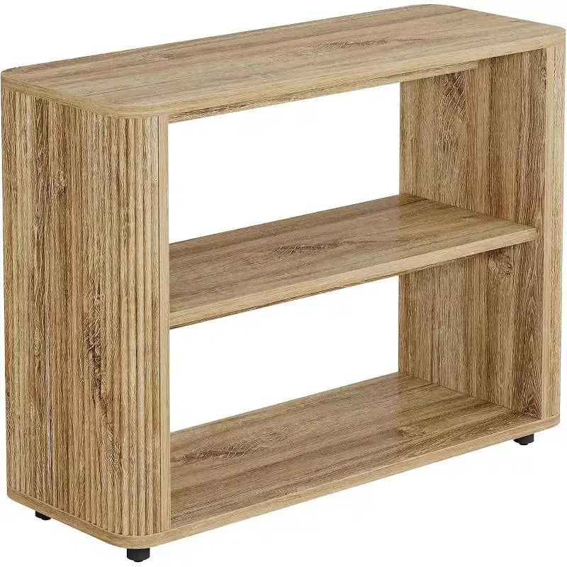 Tavolino laterale stretto, tavolino a 3 ripiani con ripiani contenitori, comodino in stile rustico per camera da letto, soggiorno, spazi piccoli, accanto al divano, color legno naturale