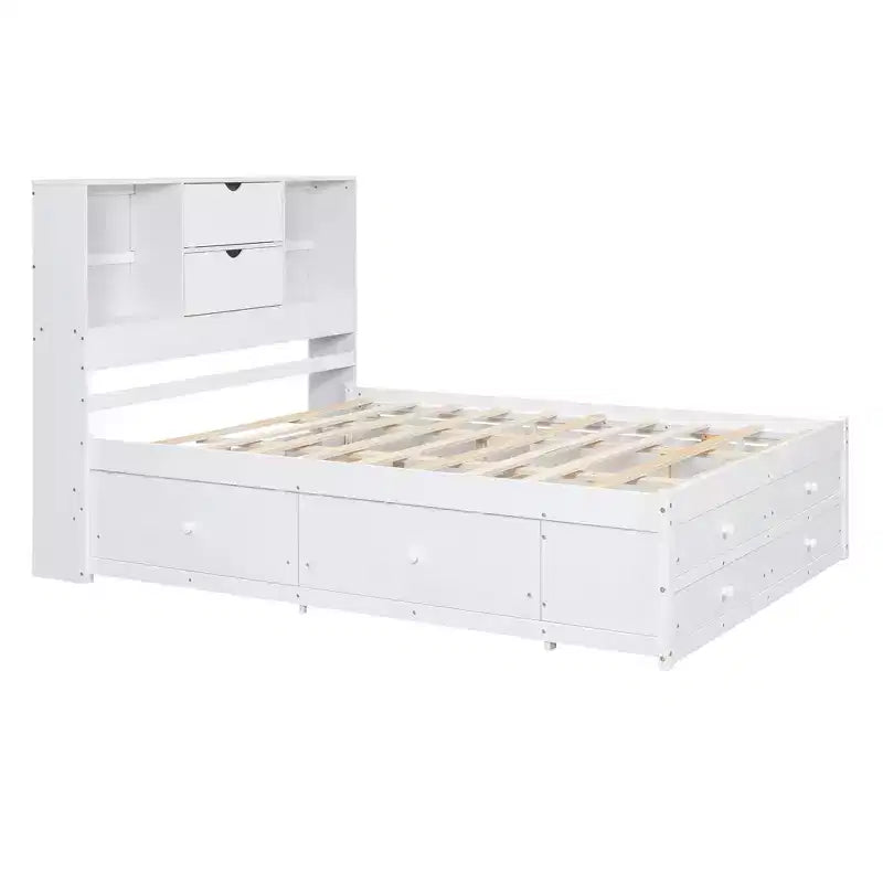 Letto contenitore matrimoniale Queen con ripiano e 8 cassetti, facile da montare