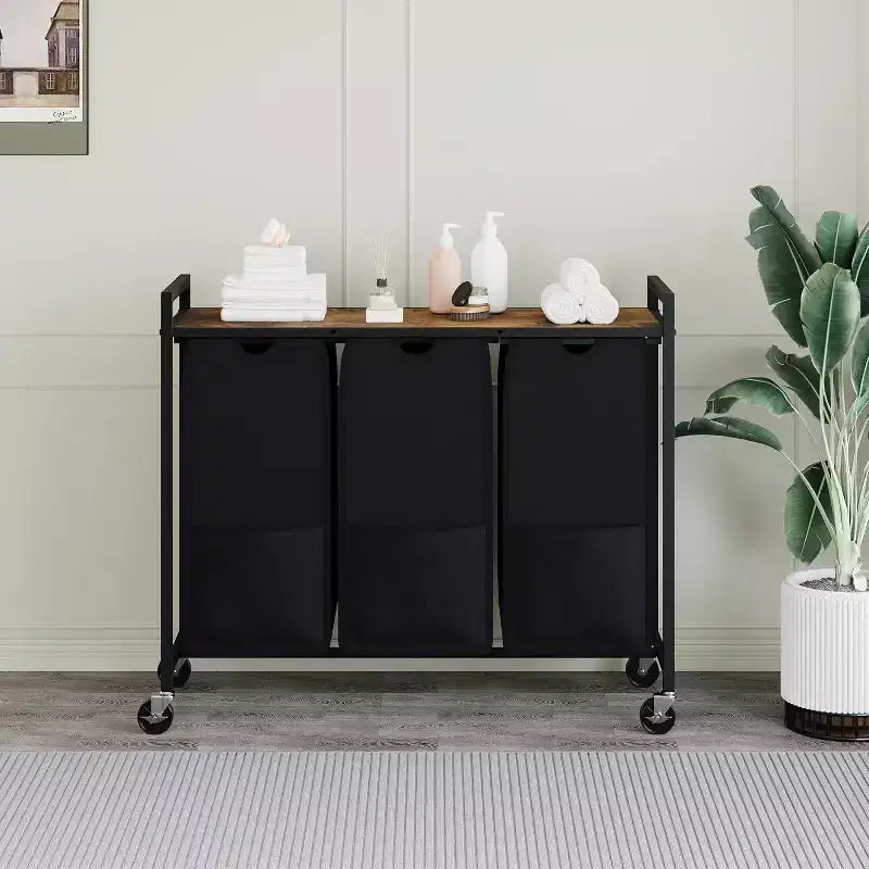 Cesto portabiancheria con ripiano e 3 sacche estraibili rimovibili, carrello portabiancheria da 120L con struttura in metallo per il bagno