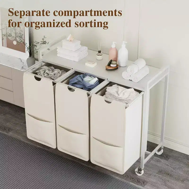 Cesto portabiancheria con ripiano e 3 sacche estraibili rimovibili, carrello portabiancheria da 120L con struttura in metallo per il bagno