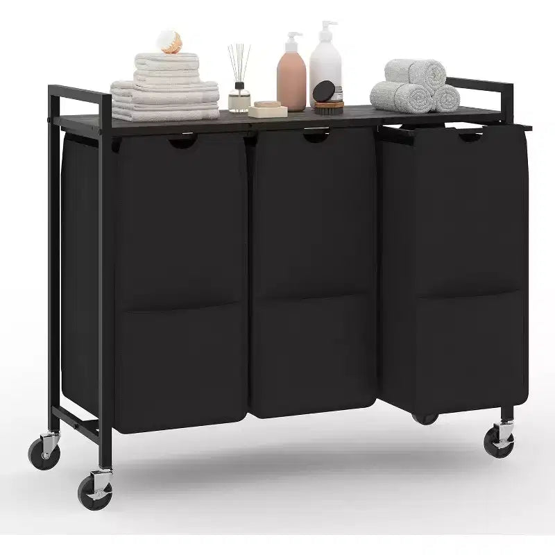 Cesto portabiancheria con ripiano e 3 sacche estraibili rimovibili, carrello portabiancheria da 120L con struttura in metallo per il bagno