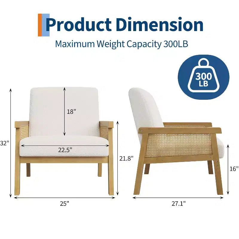Poltrona decorativa moderna con schienale alto e struttura in legno, portata 300 lb - poltrona imbottita in rattan o pelle PU per soggiorno