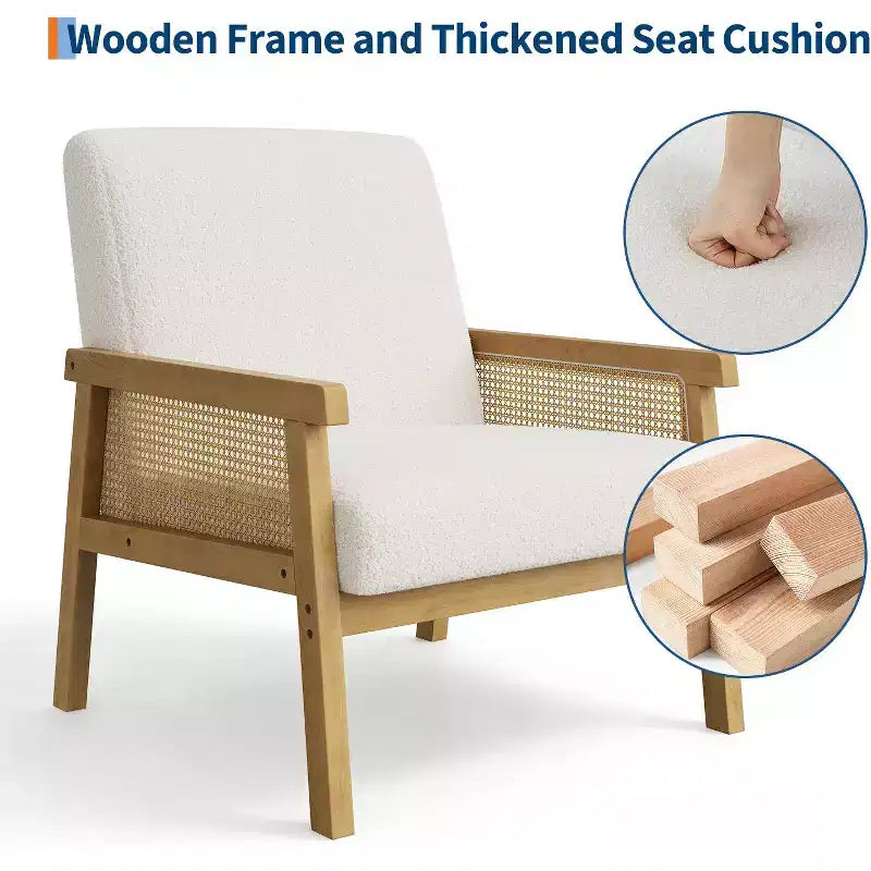 Poltrona decorativa moderna con schienale alto e struttura in legno, portata 300 lb - poltrona imbottita in rattan o pelle PU per soggiorno