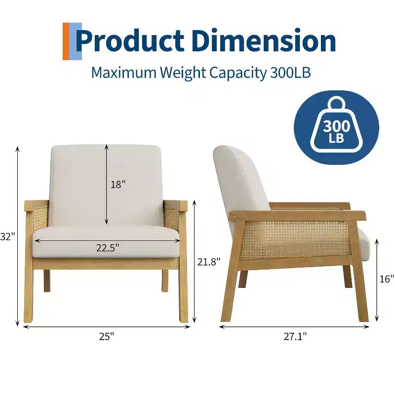 Poltrona decorativa moderna con schienale alto e struttura in legno, portata 300 lb - poltrona imbottita in rattan o pelle PU per soggiorno