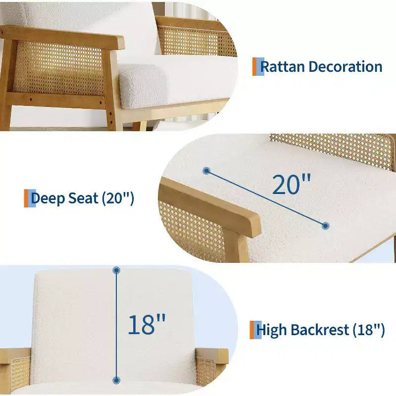 Poltrona decorativa moderna con schienale alto e struttura in legno, portata 300 lb - poltrona imbottita in rattan o pelle PU per soggiorno