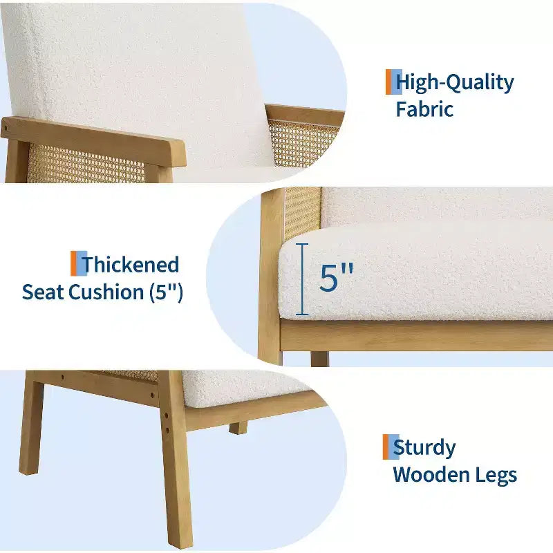 Poltrona decorativa moderna con schienale alto e struttura in legno, portata 300 lb - poltrona imbottita in rattan o pelle PU per soggiorno