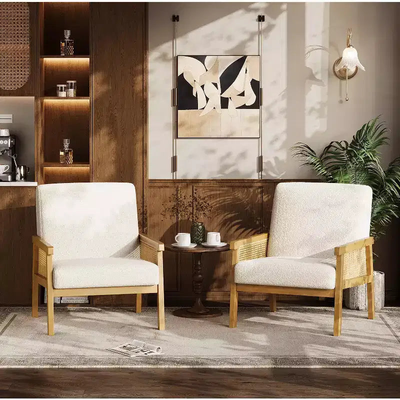 Poltrona decorativa moderna con schienale alto e struttura in legno, portata 300 lb - poltrona imbottita in rattan o pelle PU per soggiorno