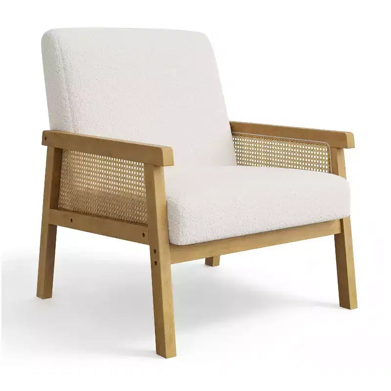 Poltrona decorativa moderna con schienale alto e struttura in legno, portata 300 lb - poltrona imbottita in rattan o pelle PU per soggiorno