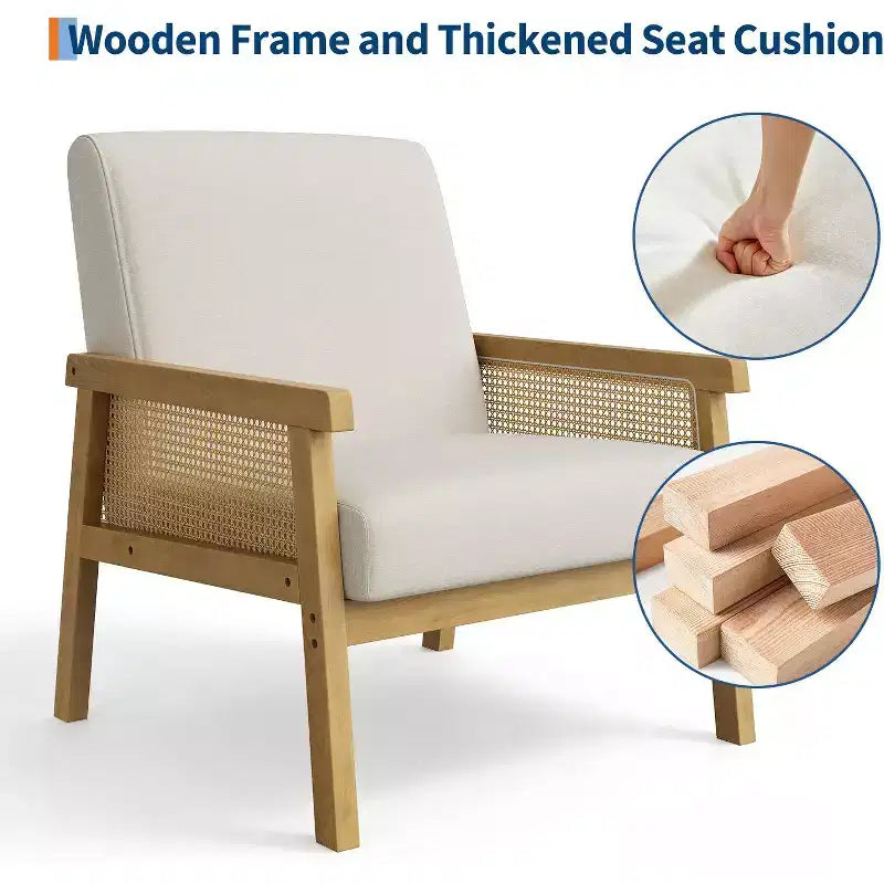 Poltrona decorativa moderna con schienale alto e struttura in legno, portata 300 lb - poltrona imbottita in rattan o pelle PU per soggiorno