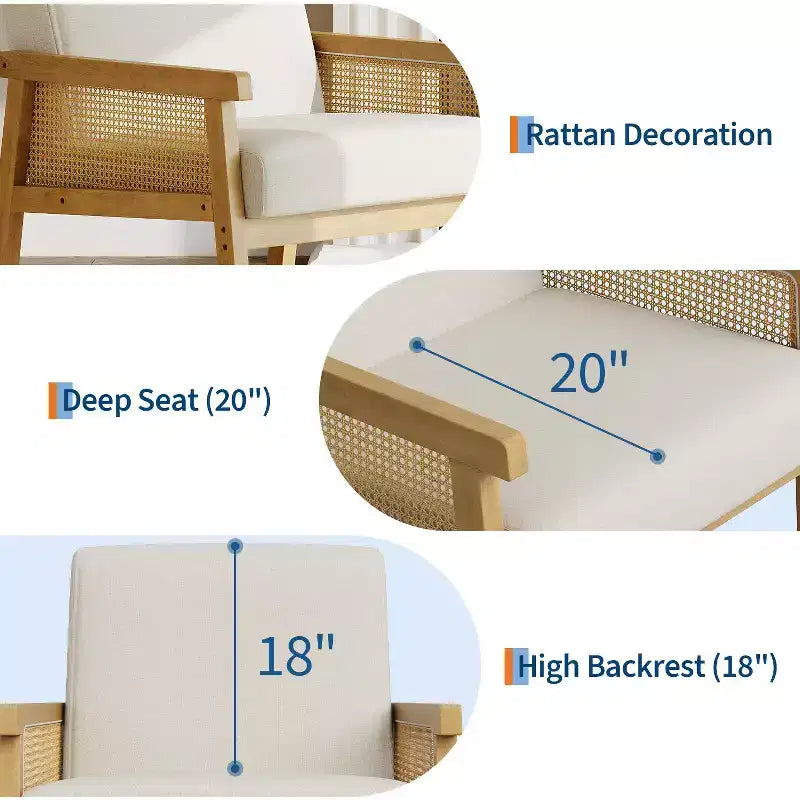 Poltrona decorativa moderna con schienale alto e struttura in legno, portata 300 lb - poltrona imbottita in rattan o pelle PU per soggiorno