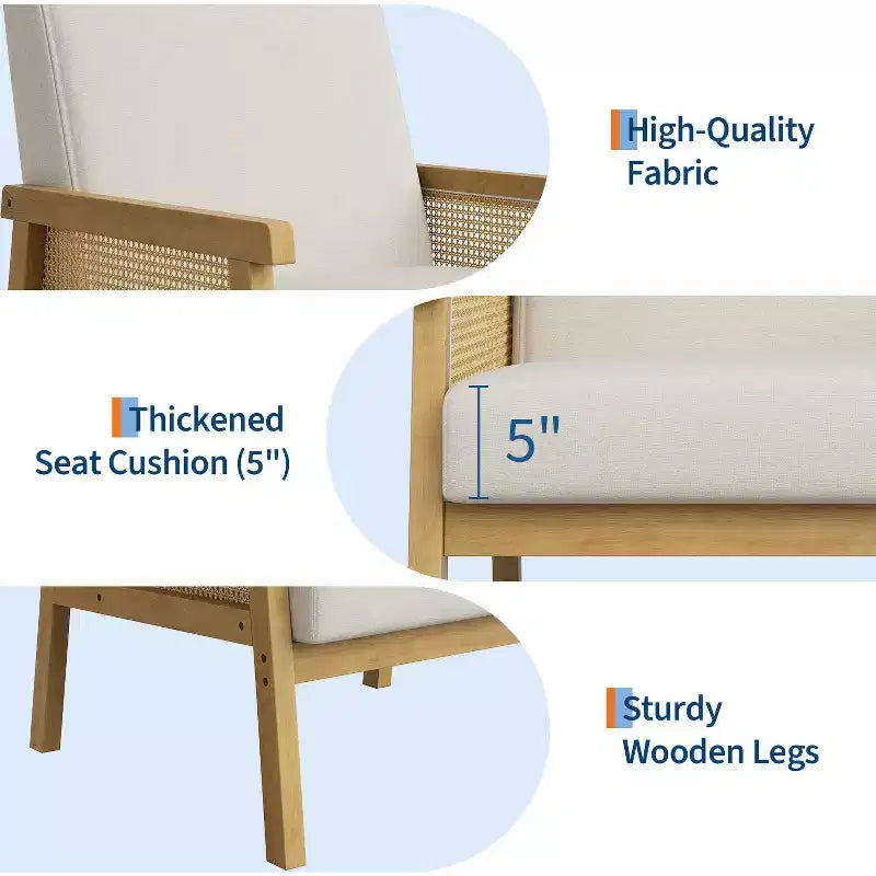 Poltrona decorativa moderna con schienale alto e struttura in legno, portata 300 lb - poltrona imbottita in rattan o pelle PU per soggiorno