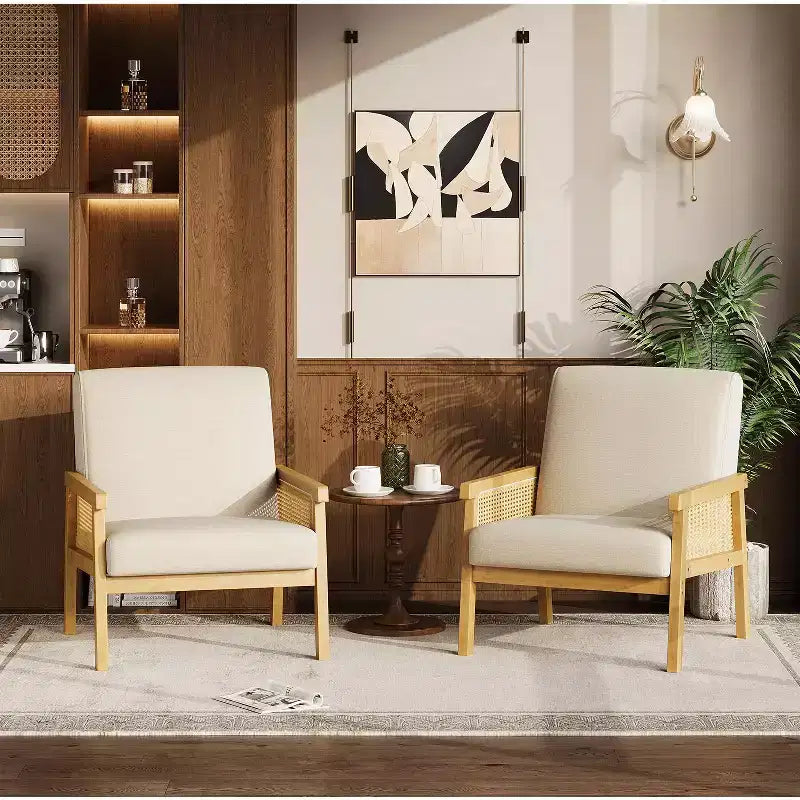 Poltrona decorativa moderna con schienale alto e struttura in legno, portata 300 lb - poltrona imbottita in rattan o pelle PU per soggiorno