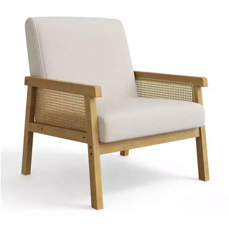 Poltrona decorativa moderna con schienale alto e struttura in legno, portata 300 lb - poltrona imbottita in rattan o pelle PU per soggiorno