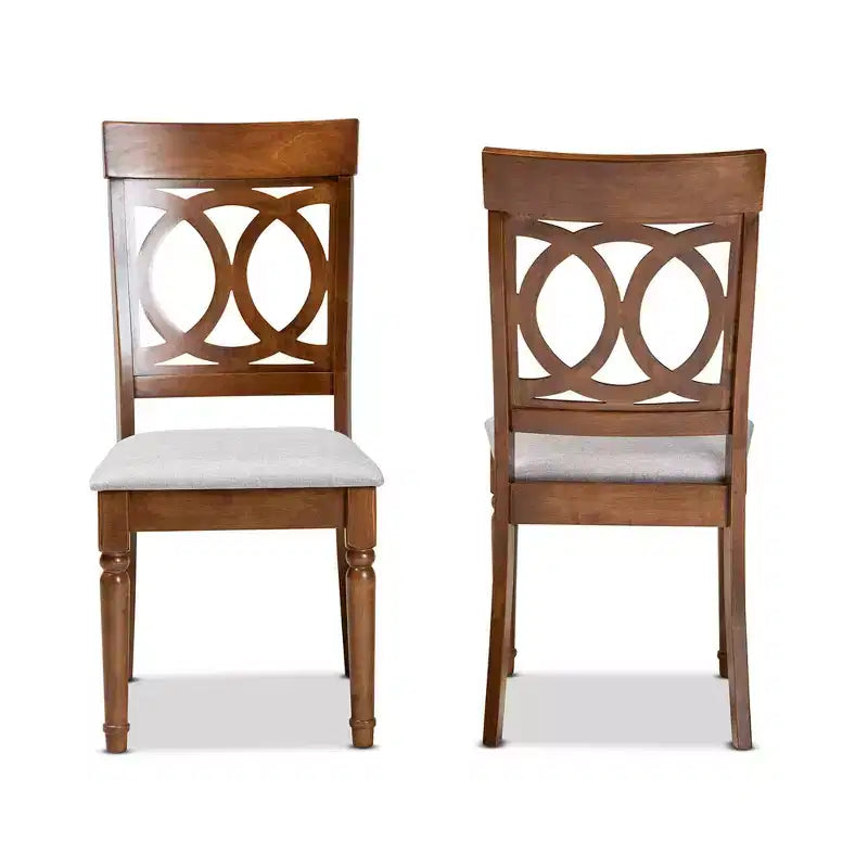 Set da 2 sedie da pranzo Lucie in tessuto e legno, grigio/noce: poliestere, pulire le macchie, senza braccioli