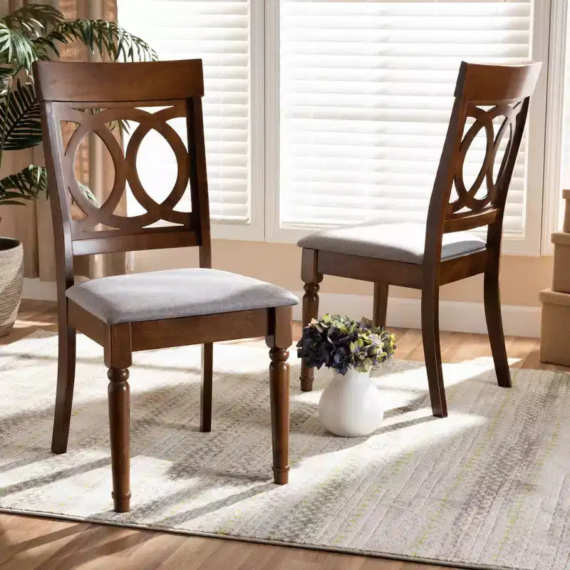 Set da 2 sedie da pranzo Lucie in tessuto e legno, grigio/noce: poliestere, pulire le macchie, senza braccioli