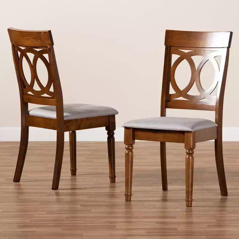 Set da 2 sedie da pranzo Lucie in tessuto e legno, grigio/noce: poliestere, pulire le macchie, senza braccioli