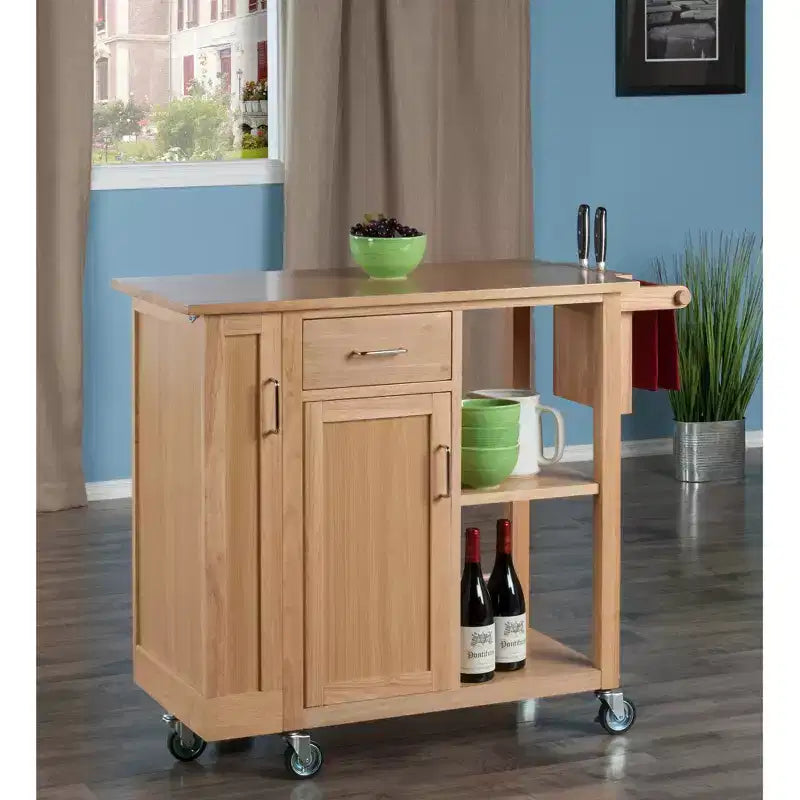Carrello da cucina, naturale: isola mobile con contenitore e portarotolo