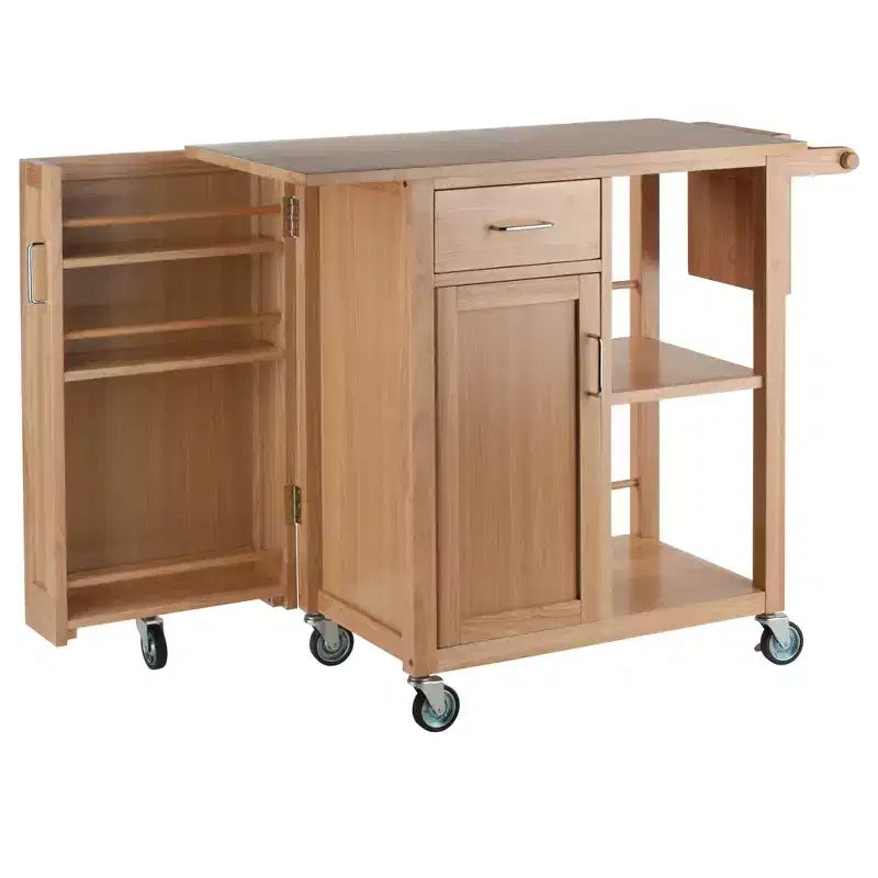 Carrello da cucina, naturale: isola mobile con contenitore e portarotolo