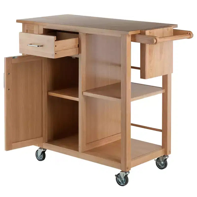 Carrello da cucina, naturale: isola mobile con contenitore e portarotolo
